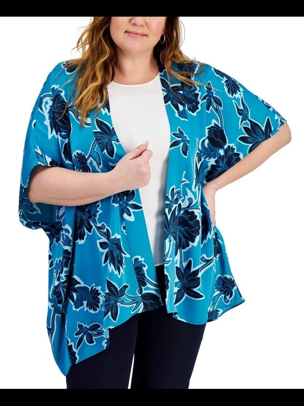 JM Collection Blue Floral Kimono Jacket 2X